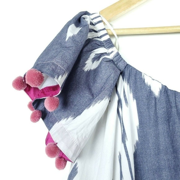 Pankaj & Nidhi Anthropologie Dress XS Off Shoulder Ikat Pom Pom Tassel Mini - Picture 7 of 10